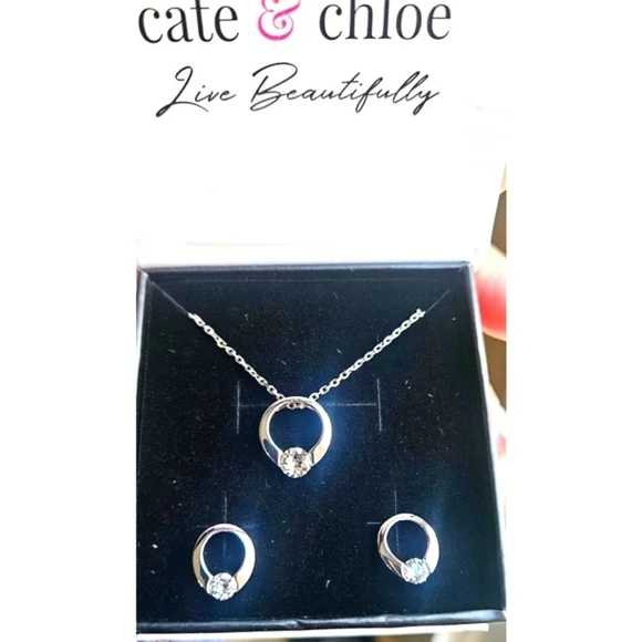 18k White Gold Plated Necklace and Earrings Jewelry Set - Picture 5 of 6